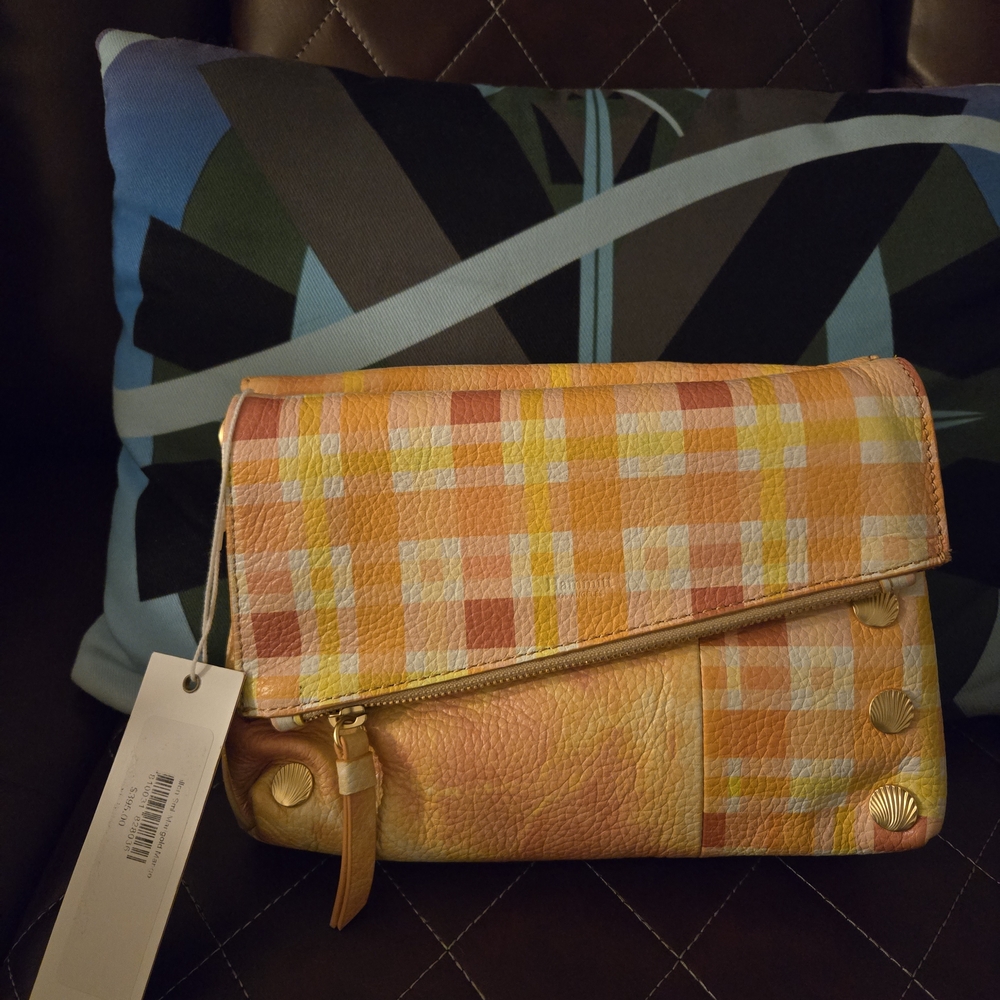 NWT Hammitt Plaid Marigold Leather Clutch
